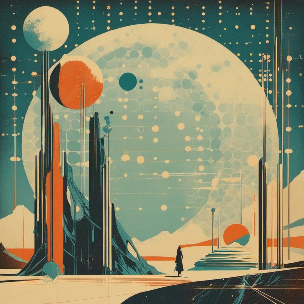 Retro Sci-Fi Utopia: Elegant Woman in Space Collage