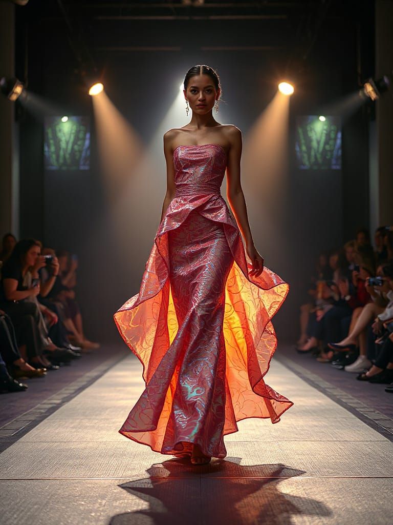 Surreal Avant-Garde Fashion Model Strides Down Runway