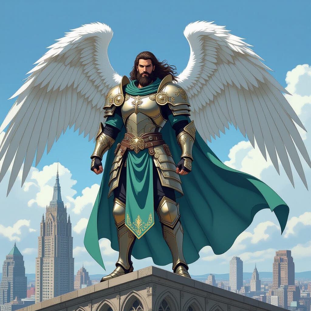 Angelic Warrior on Gothic Cathedral Roof