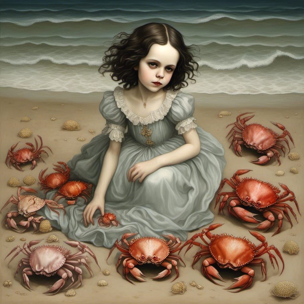 Happy Girl on Beach in Mark Ryden Style