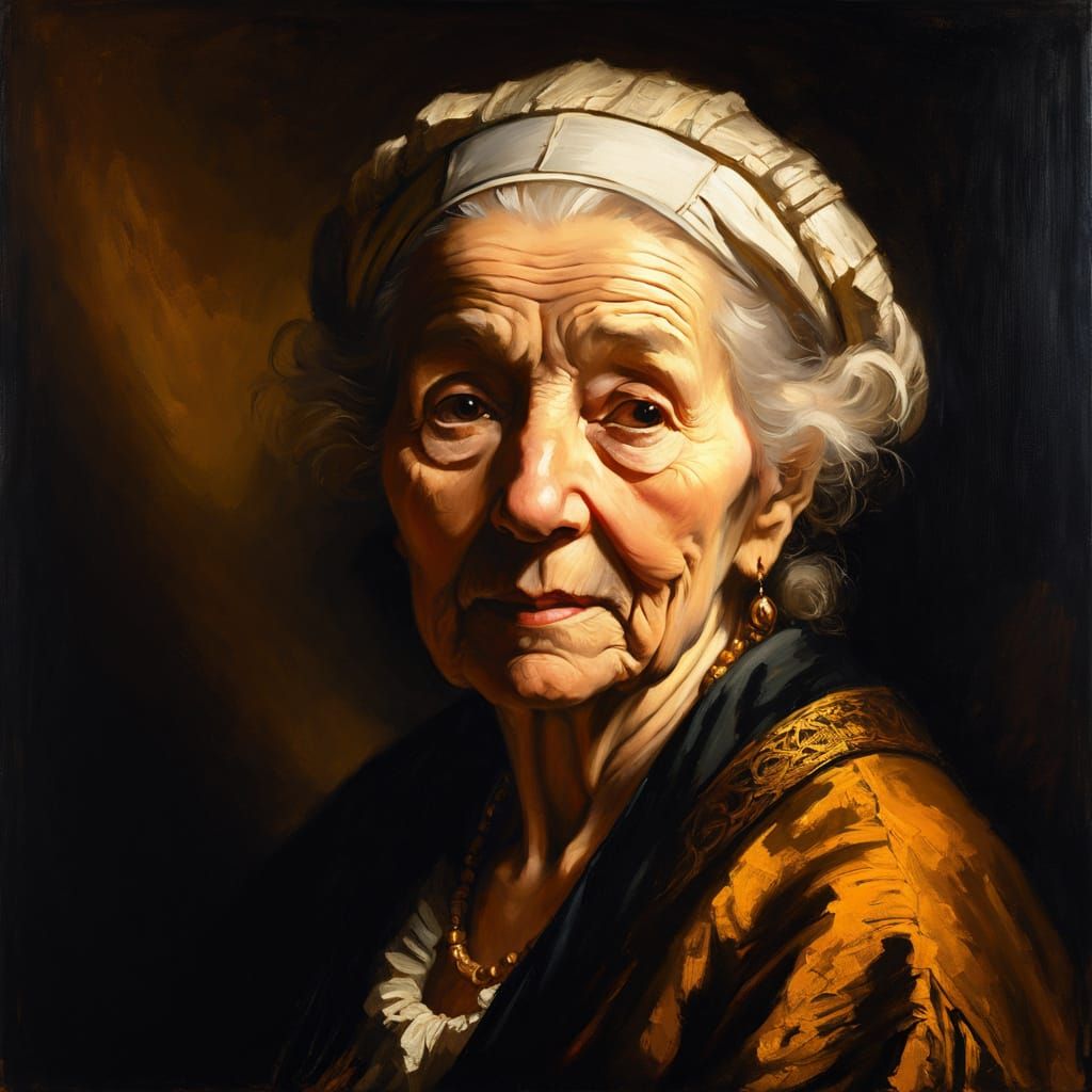 Elderly Woman Portrait in Rembrandt Style