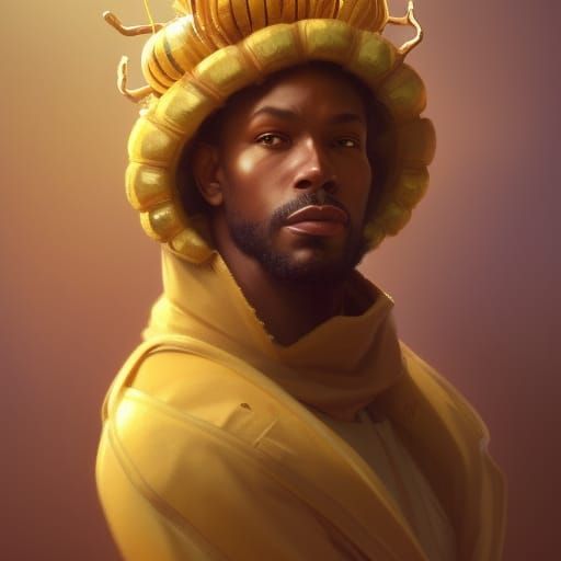 Elegant Bee King Portrait in Maximalist Style