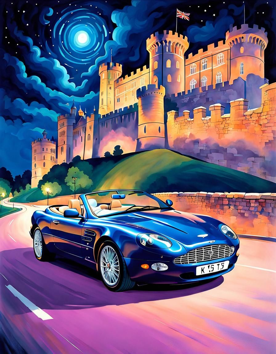 Psychedelic Aston Martin DB7 Volante at Night