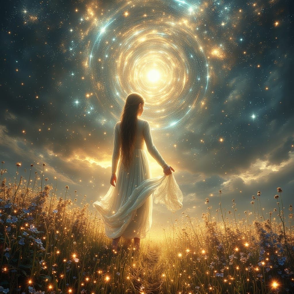 Celestial Being Descends on Otherworldly Landscape