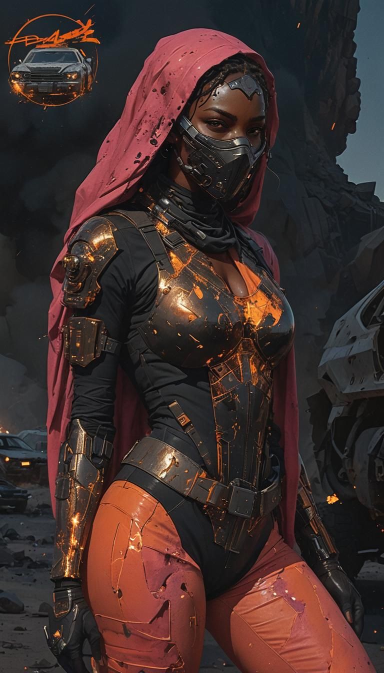 Dystopian Desert: Black Girl Assassin in Cyberpunk Style