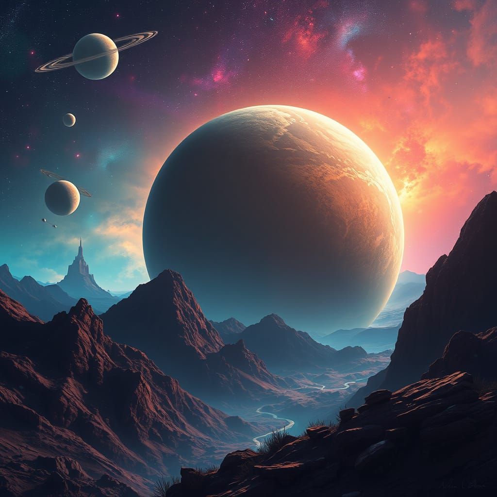 Cosmic Planets in Vibrant, Dreamy Realms