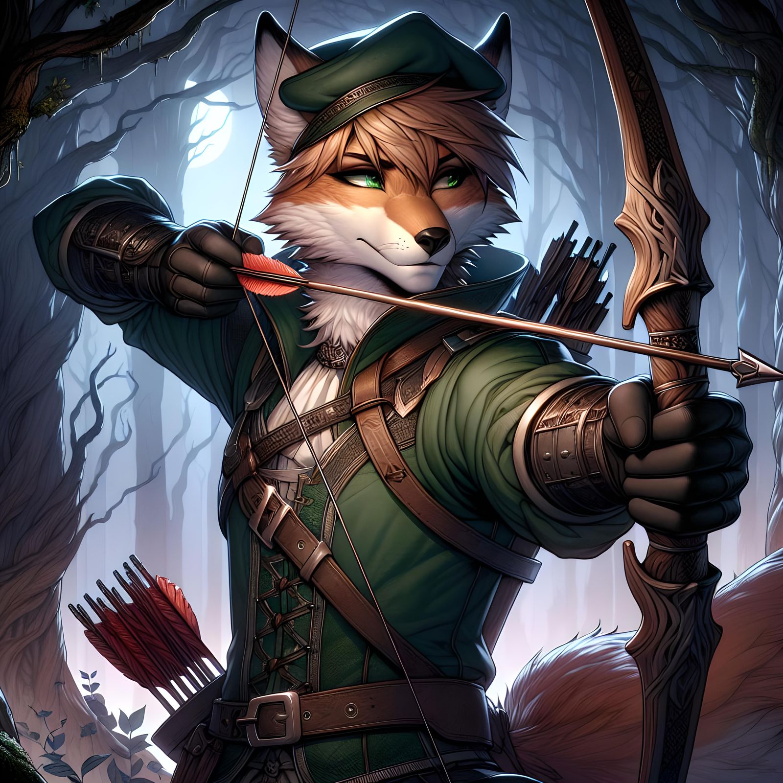 Anime Fox Archer in Gothic Forest