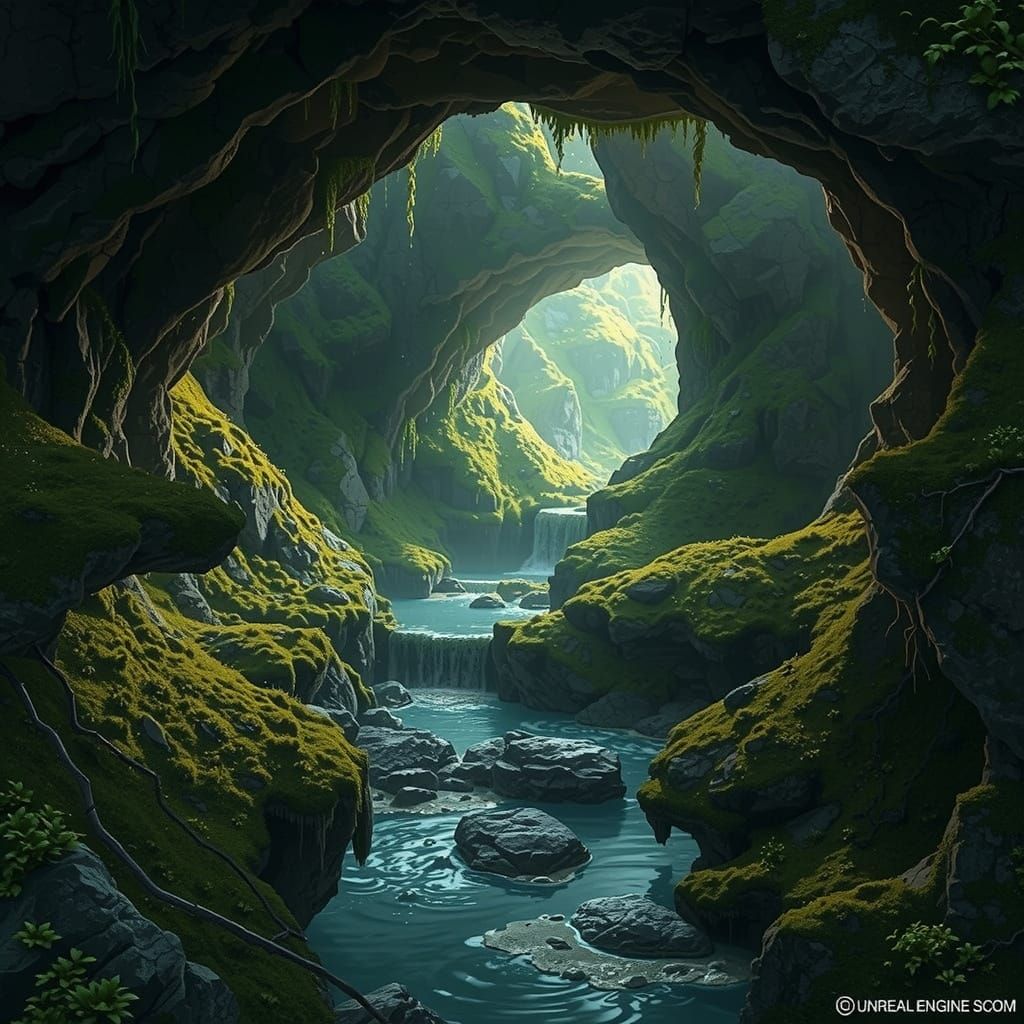 Ethereal Cave Oasis in Vibrant Hues