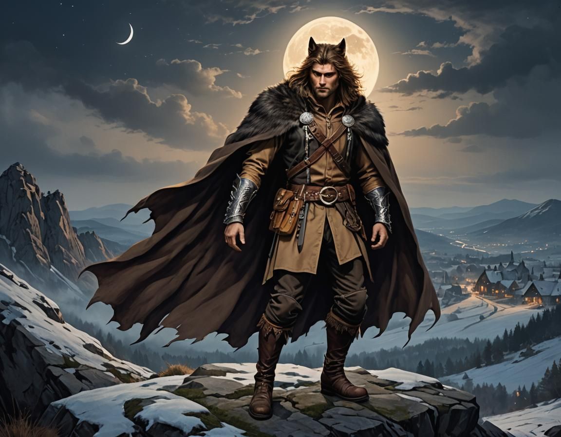 Scandinavian Man with Wolf Cape, Detailed Digital Painting