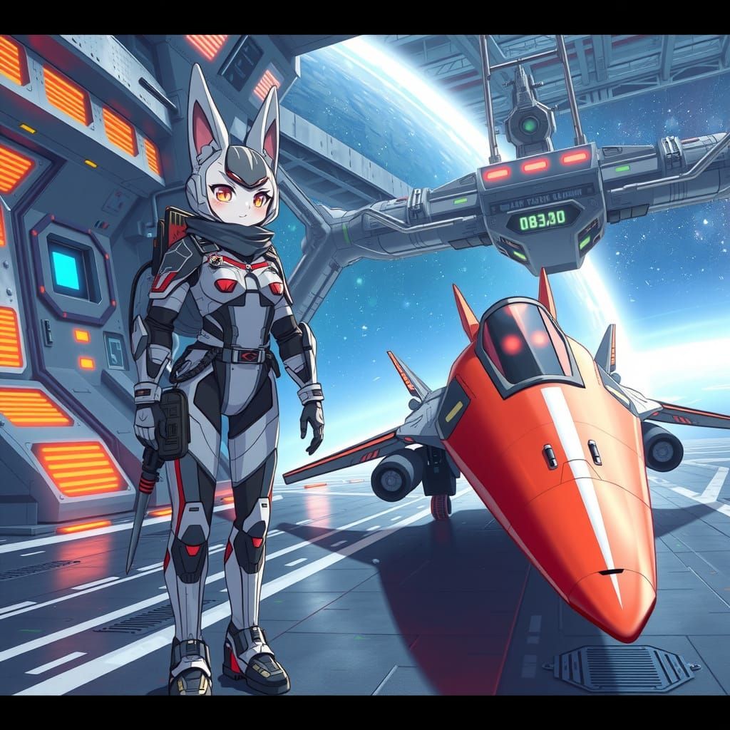 Anime-Inspired Space Fighter Pilot in Futuristic Flight Suit