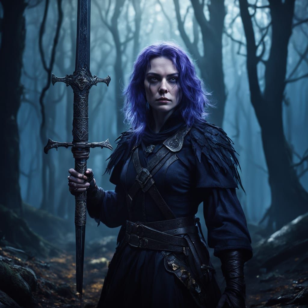 Female Witch Hunter in Dark Forest, Rutkowski Style