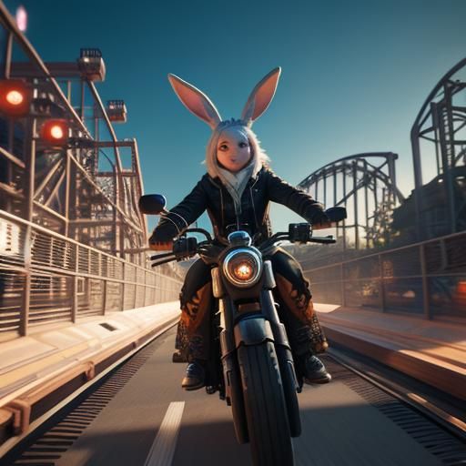 Bunny on Roller Coaster in 3D Game Style
