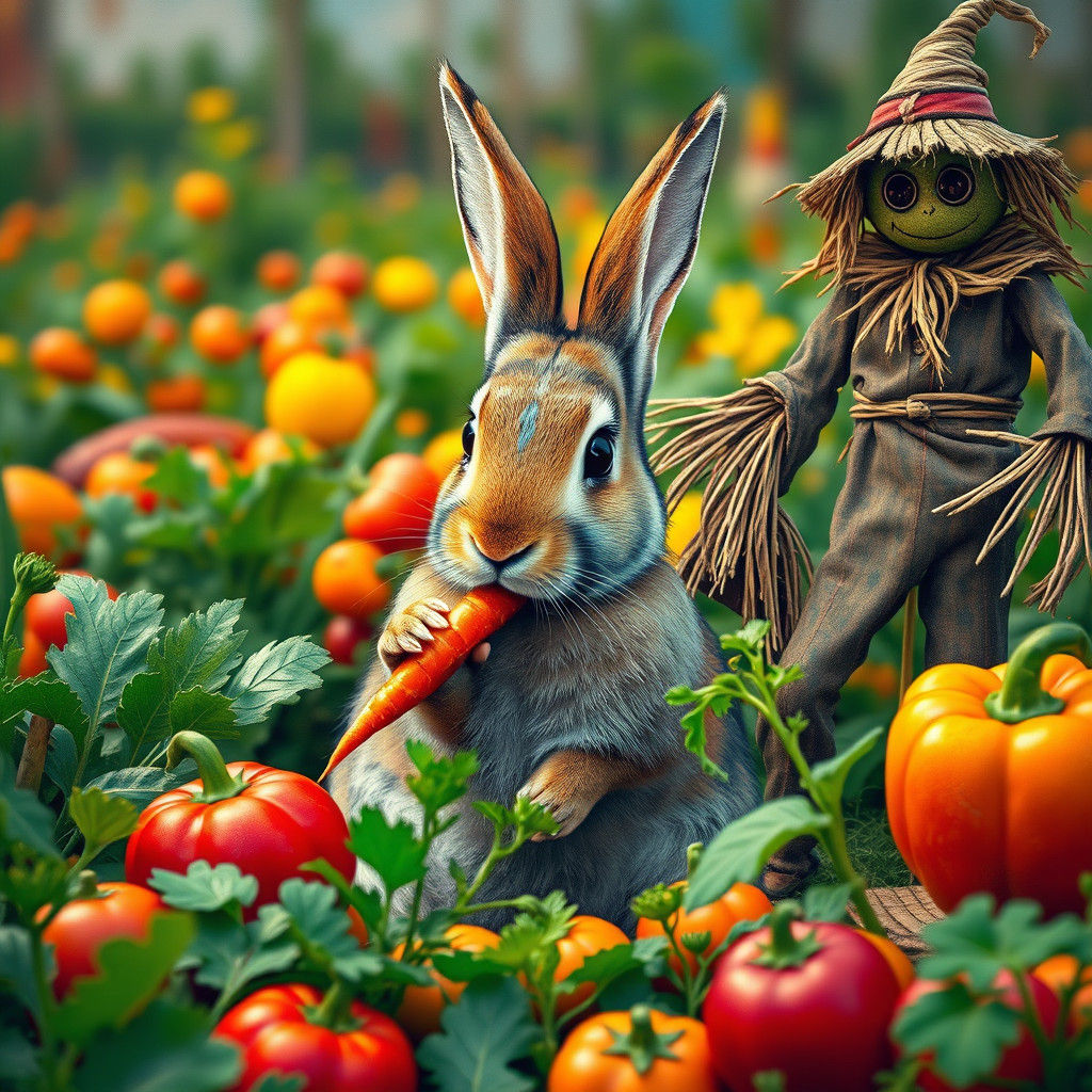 Rabbit and Scarecrow in Banksy-Basquiat Style