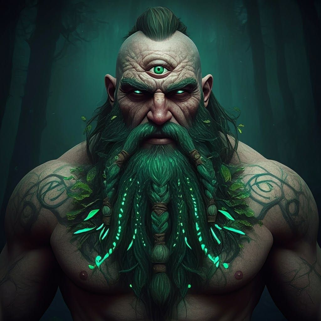 Bioluminescent Cyclops in Mystical Forest, Digital Art