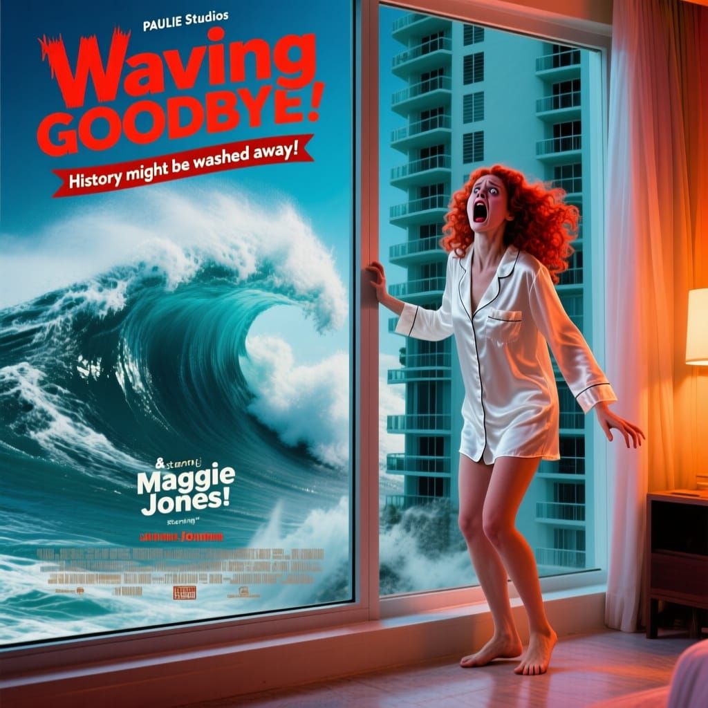 Horror Movie Poster: Woman Escapes Miami Tsunami