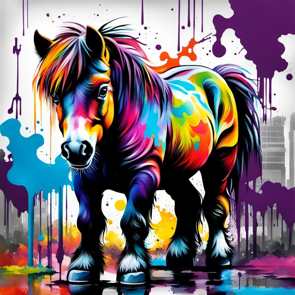 Shetland Pony Graffiti Art in Street Style