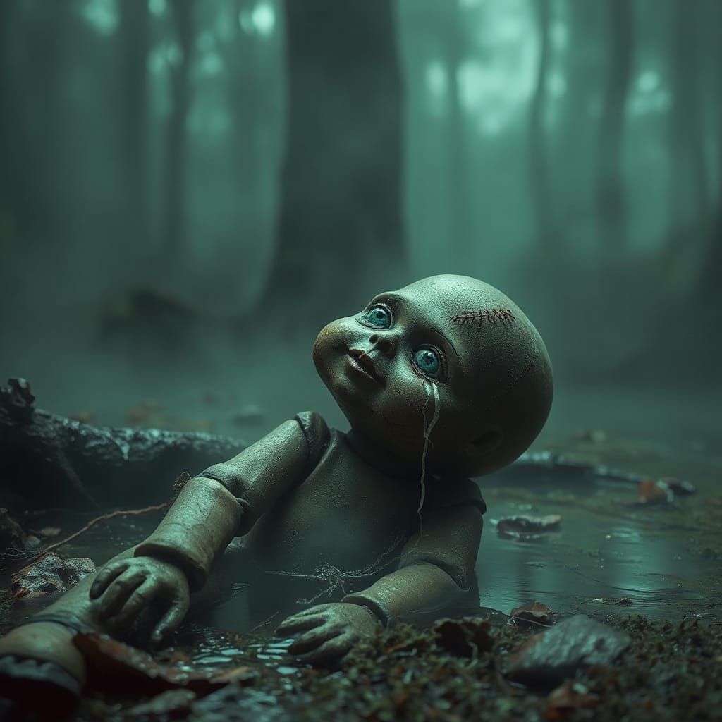 Voodoo Doll Abandoned in Misty Swamp, Dark Fantasy