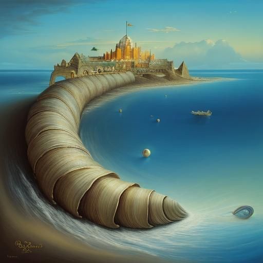 Ethereal Beauty Emerges from Surreal Sea Shell in Cyberpunk...