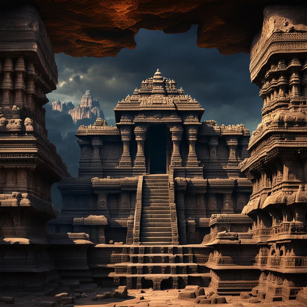 Ellora Caves: Ancient Temples, Detailed Matte Painting