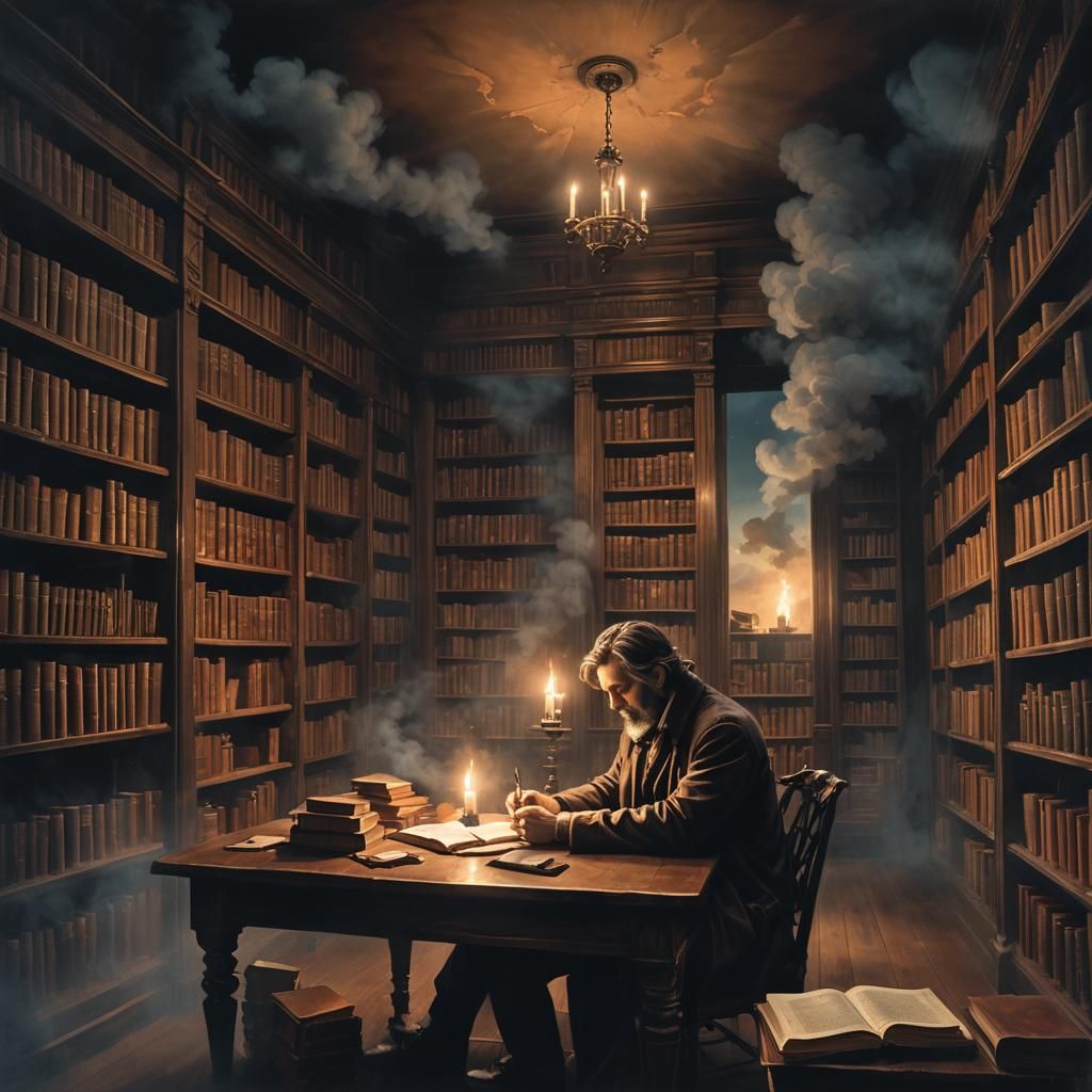 Dreamlike Library Scene in Digital Painting Style
