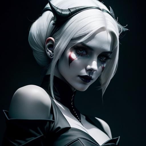 Beautiful Demoness in Dark Bedroom, Digital Art