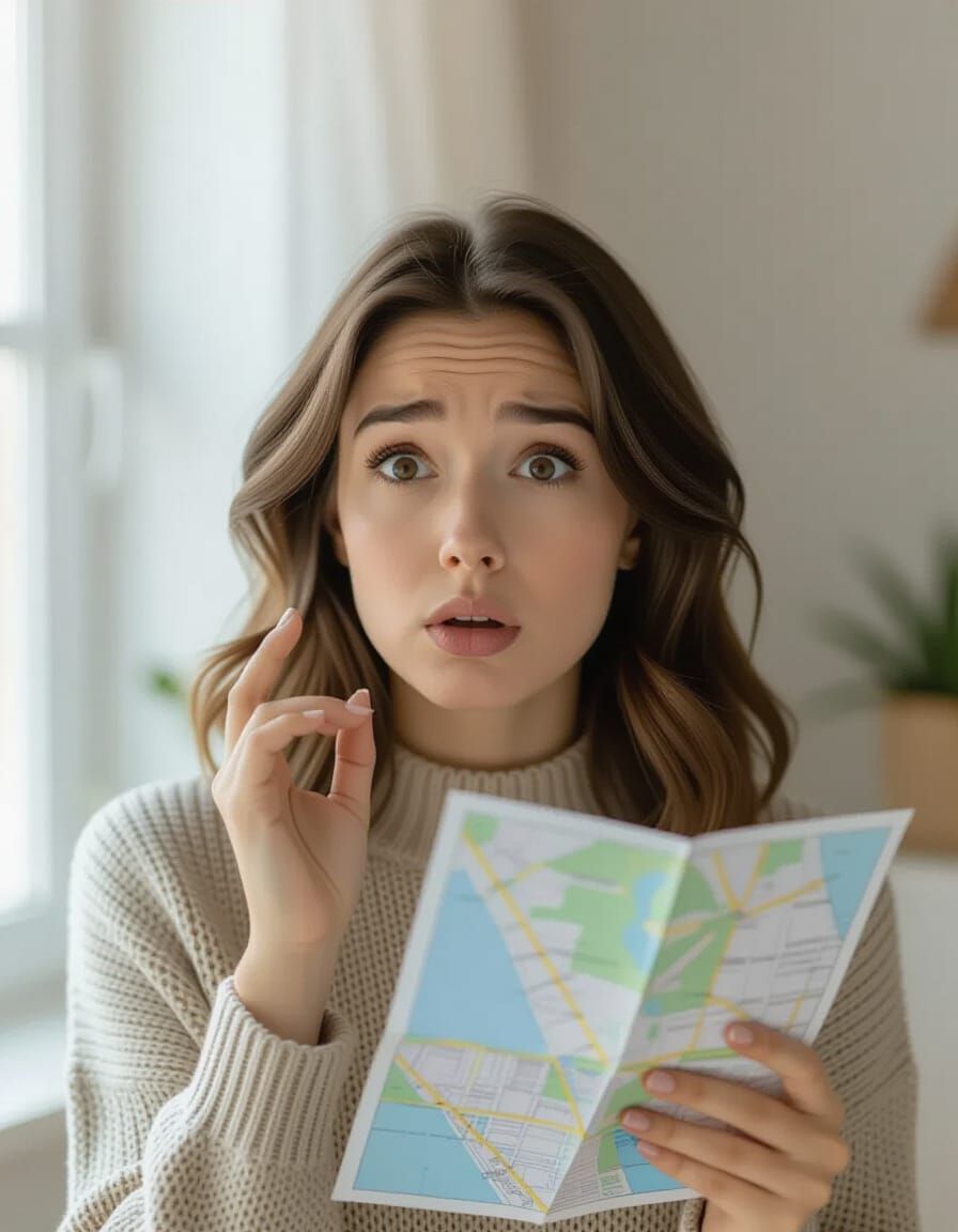 Bewildered Person Holding Confusing Map in Soft Light