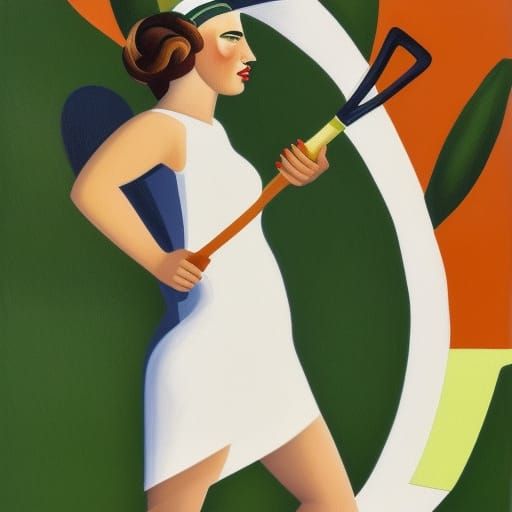 Graceful Tennis Player at Wimbledon in Art Deco Style