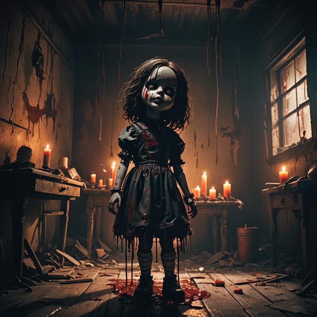 Ominous Killer Doll in Dark Fantasy Illustration