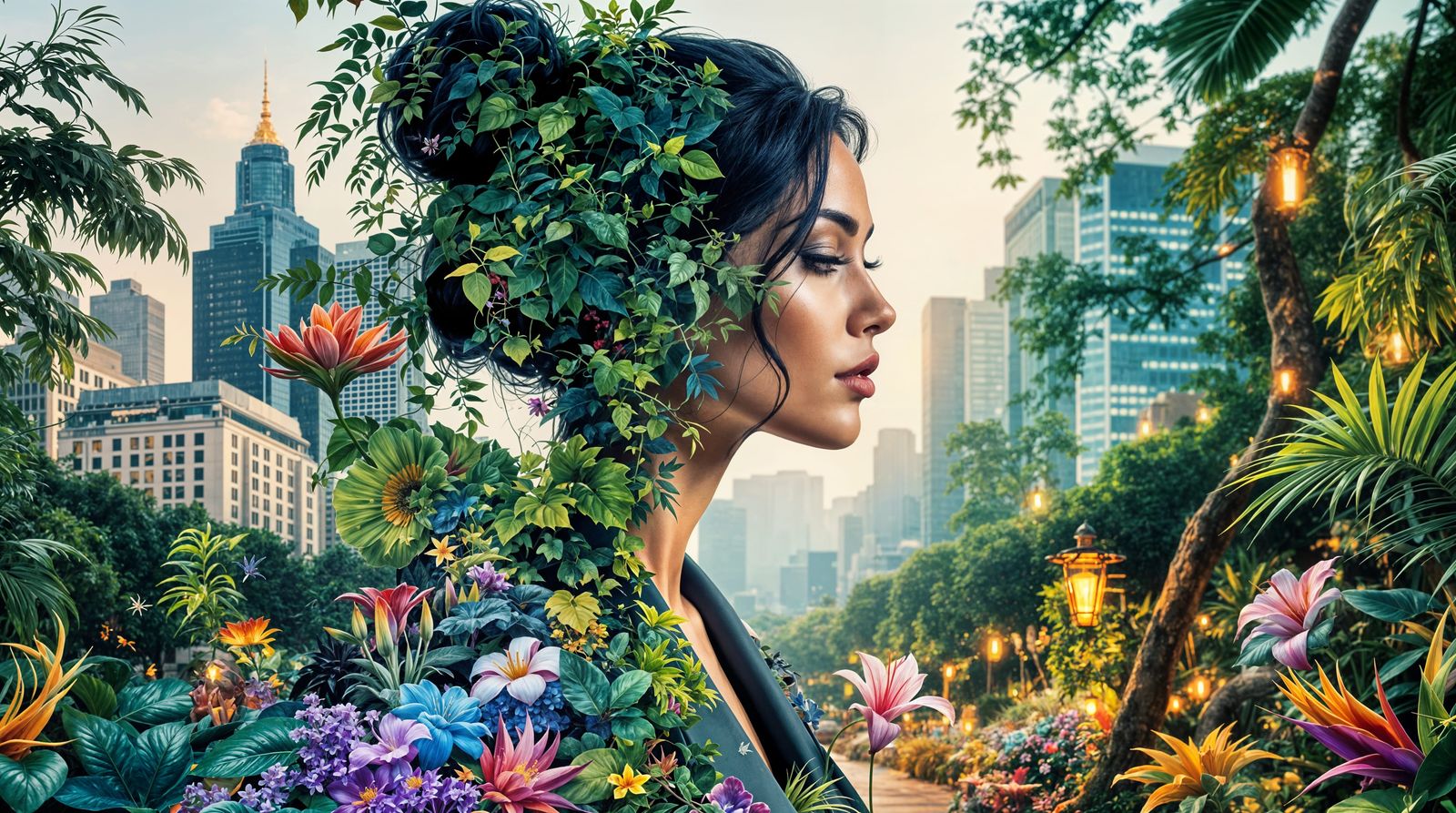 Surreal Urban Nature Fusion in Digital Illustration