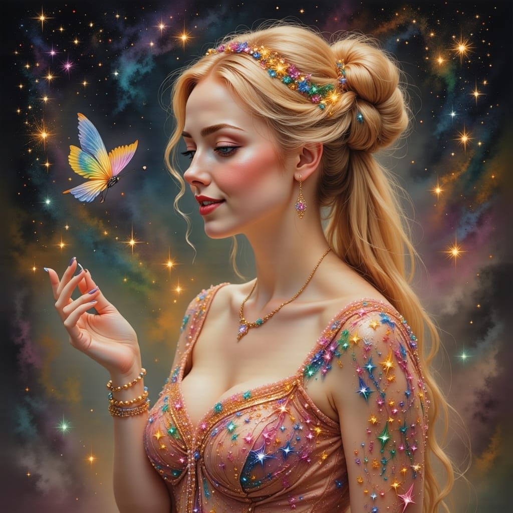 Serene Woman with Radiant Tribal Tattoos in Ethereal Digital...