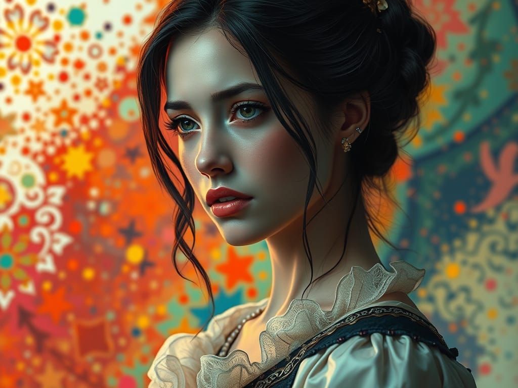 Elegant Woman Guarding Tenderness in Splash Art Style