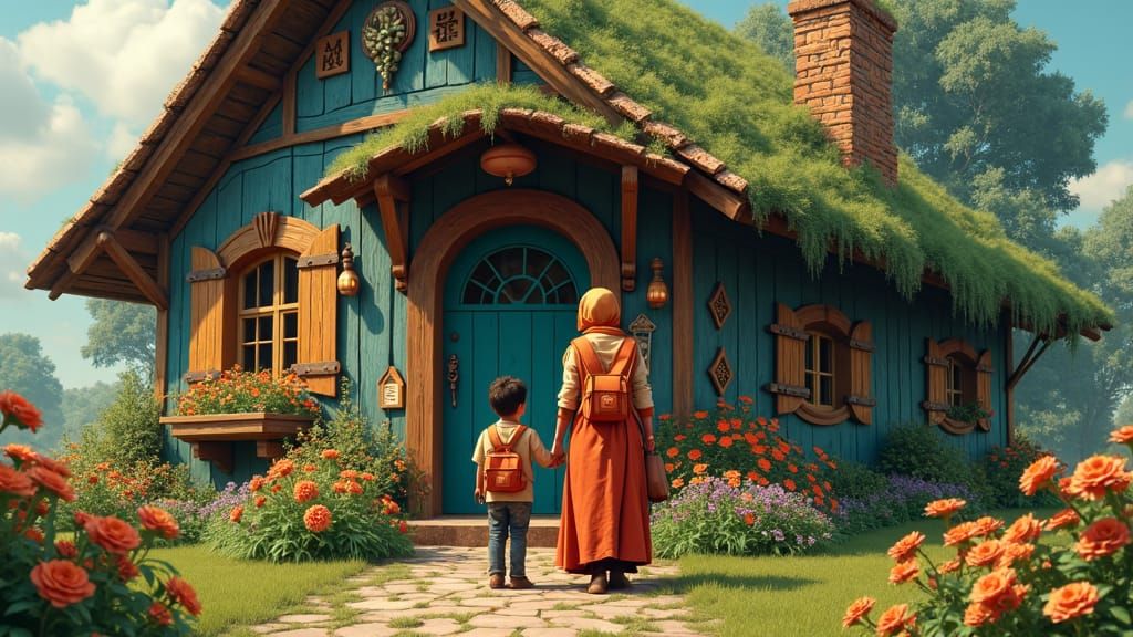 Enchanted Cottage Scene in Fantasy Art Style