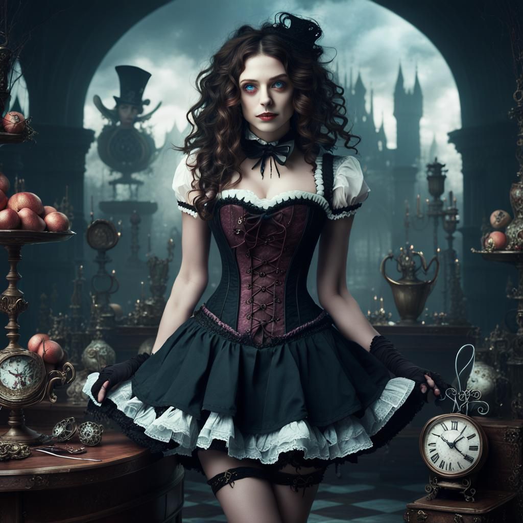 Dark Alice in Wonderland with Gothic Corset, Digital Art
