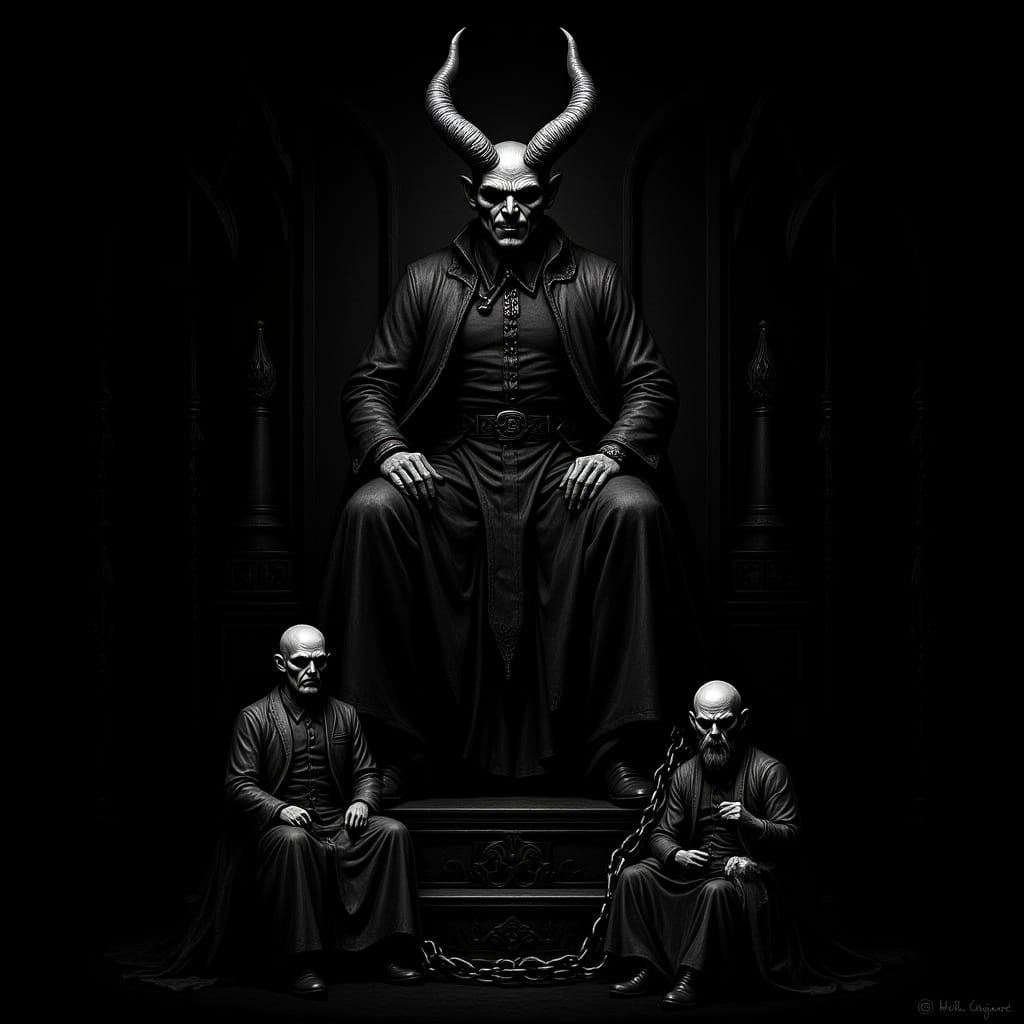 The Devil: Gothic-Inspired Tarot Card in Eerie Style