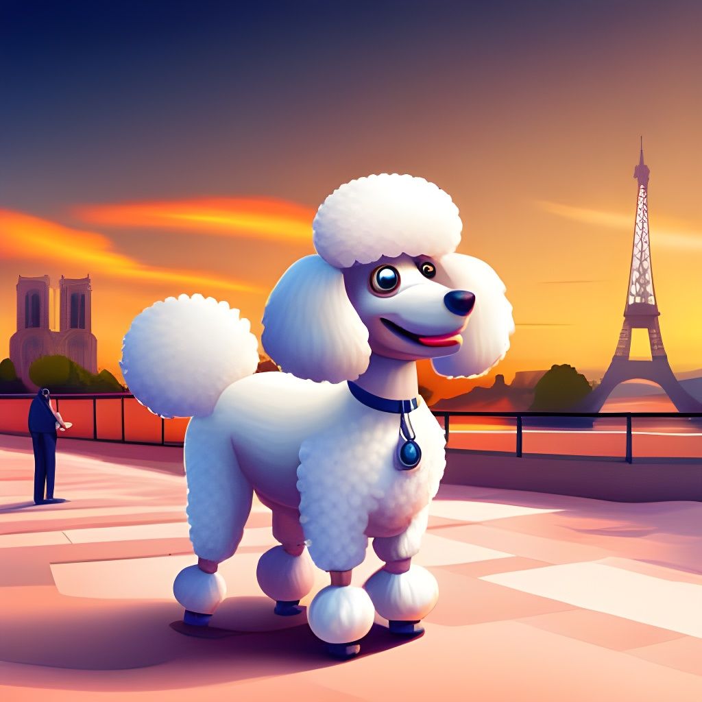 Cartoon French Poodle in Paris, 8K