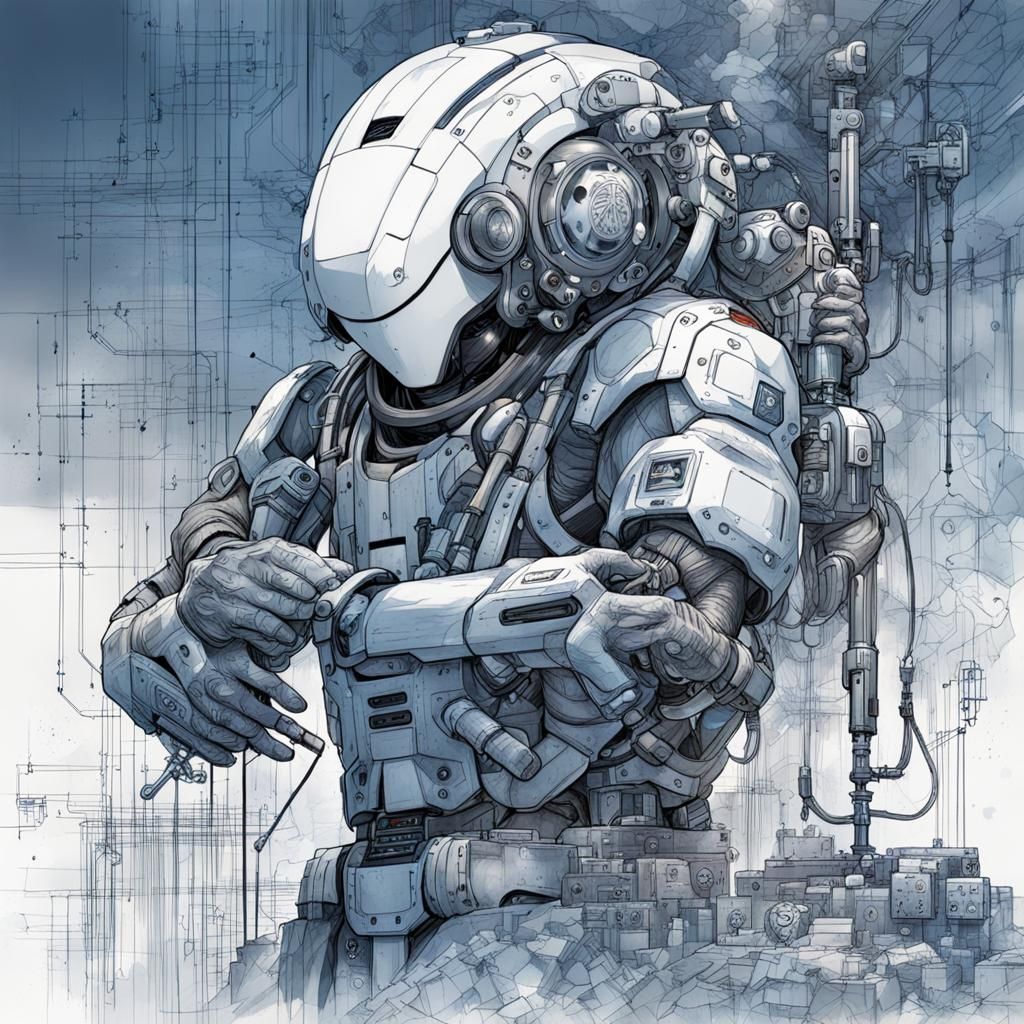 Intricate Cyberlair Sketch in Digital Colored Pencil Style