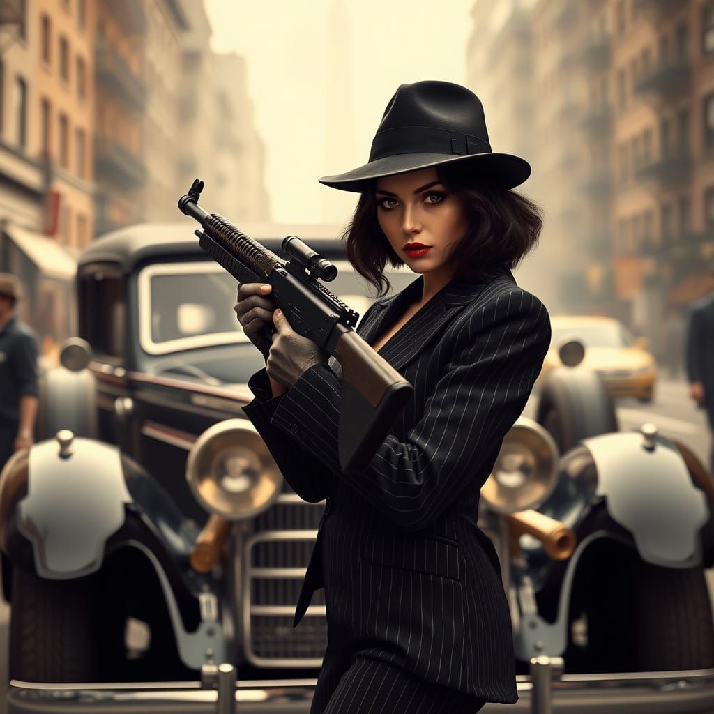 Dark-Haired Beauty Embracing Power in 1920s Ganga-Inspired O...