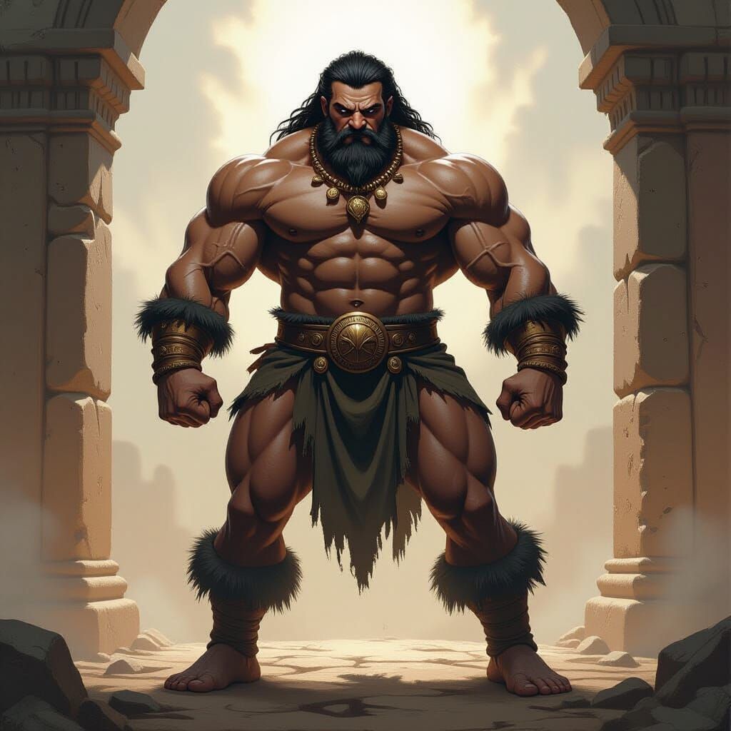 Gigantic Muscular Man in Batanghari Loincloth, Heroic Pose