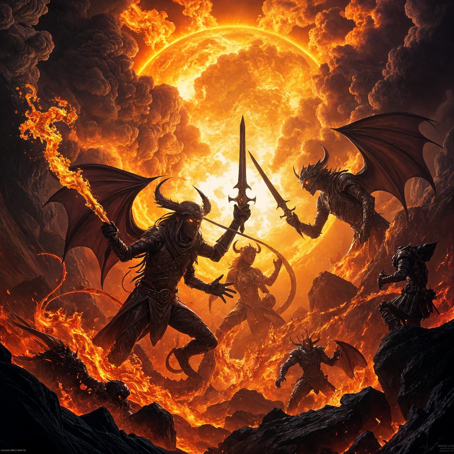 Surreal Dark Fantasy Balrogs Emerge from the Sun in Vibrant ...