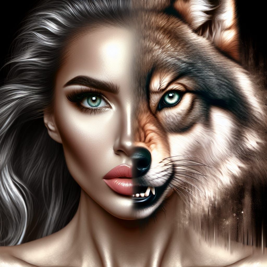 Woman Transforms into Wolf: Duality in 64K Resolution