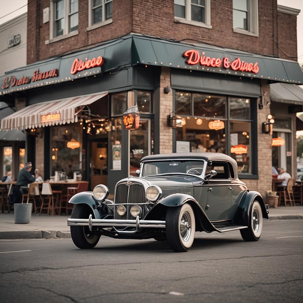 Classic Deuce Coupe Roadster at Diner, Professional Photogra...