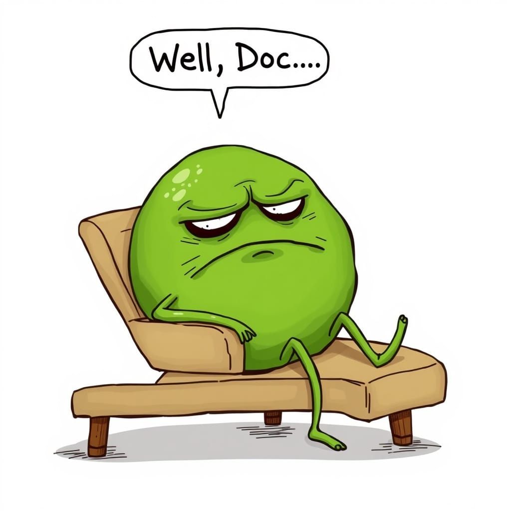 Whimsical Lime Character in a Chaise Lounge