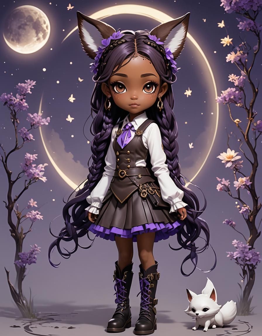 African American Chibi in Gothic Anime Style