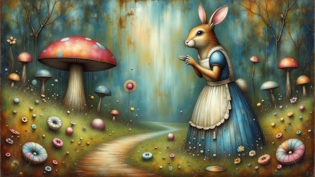 Alice Wonderland Rabbit in Enchanting Forest