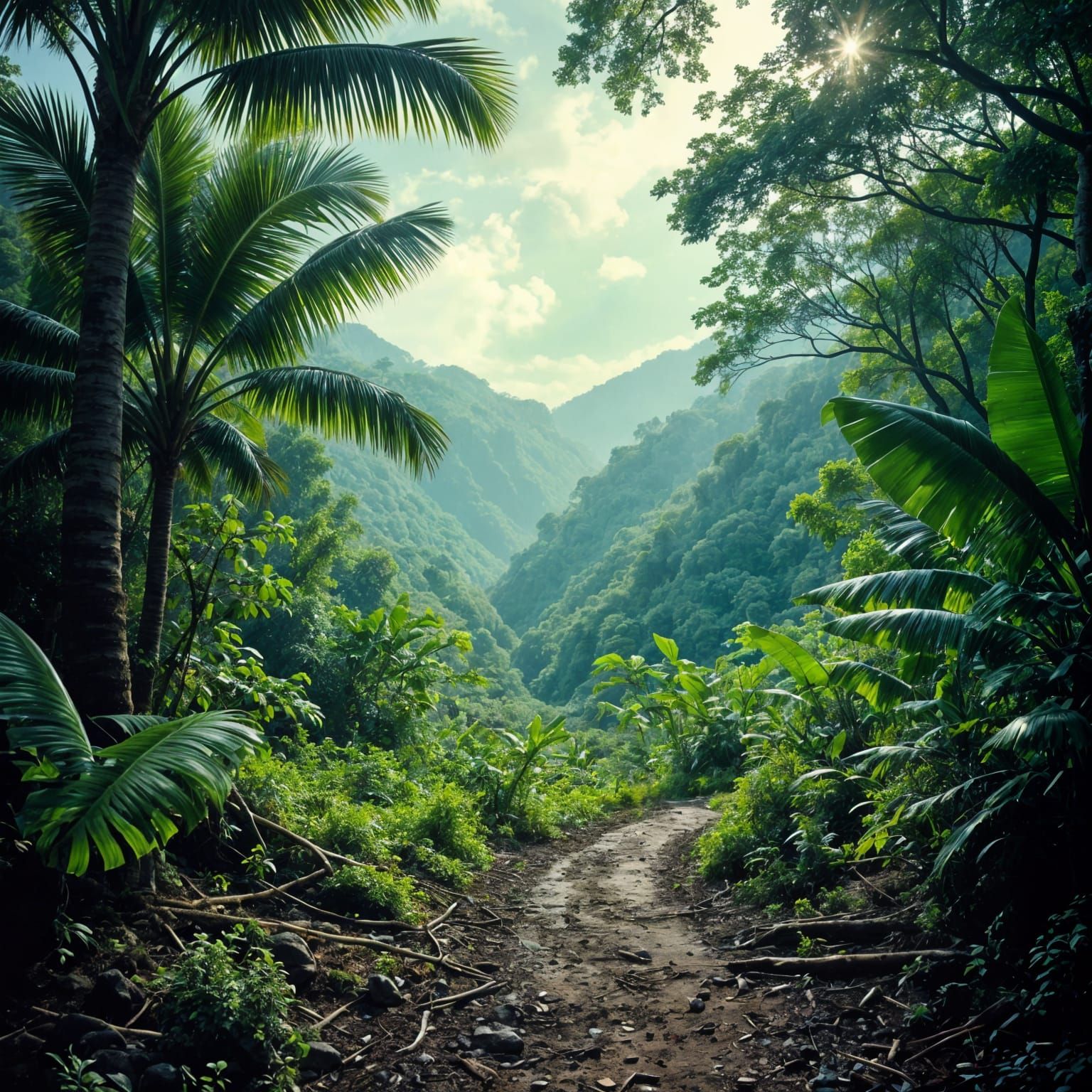 Vibrant Amazon Rainforest Ground View: Photorealistic Film S...