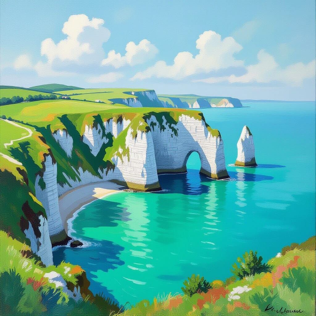 Green Island with Chalk Cliffs in Romantic Style