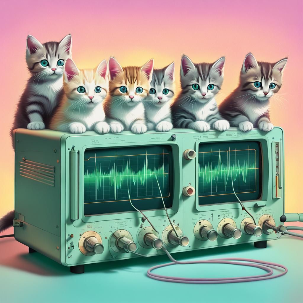 Kittens Discover Retro Tech: A Digital Illustration