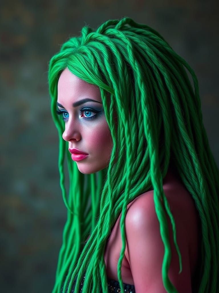 Mystical Pink Sorceress in Vibrant Green Dreadlocks