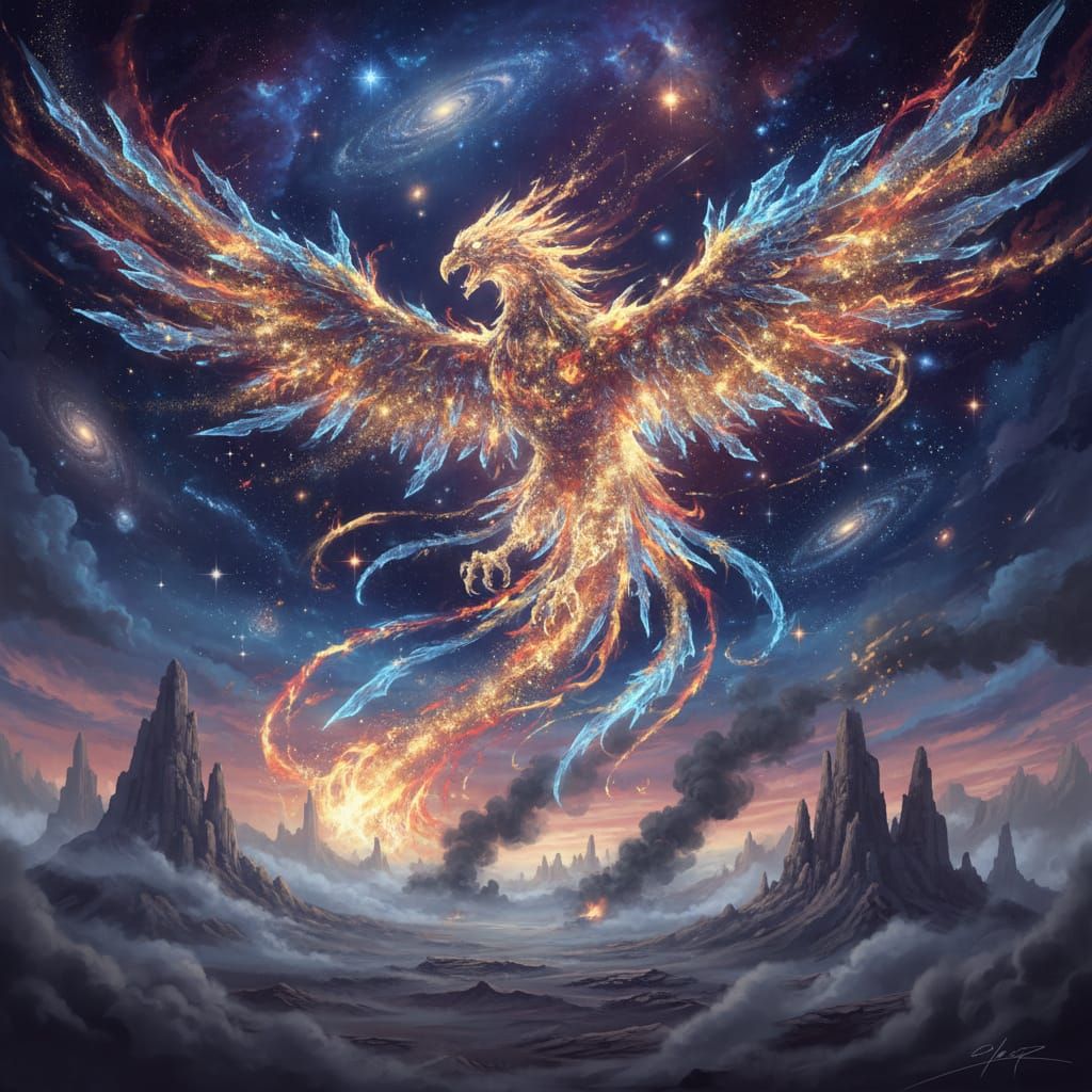 Cosmic Phoenix of Stars and Dust with Ice and Fire