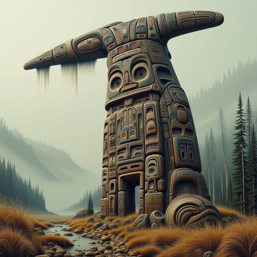 Surreal Totem Pole in Biomechanical Pop Style